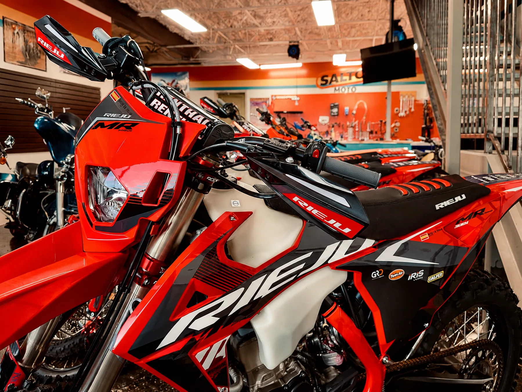 A Rieju MR on the showroom floor at Salto Moto